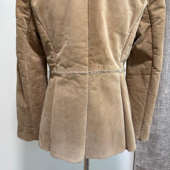 VTG Guess Womens Leather Coat Jacket Faux Fur Collar M Tan Y2K Indie Grunge 70s - Picture 10 of 16